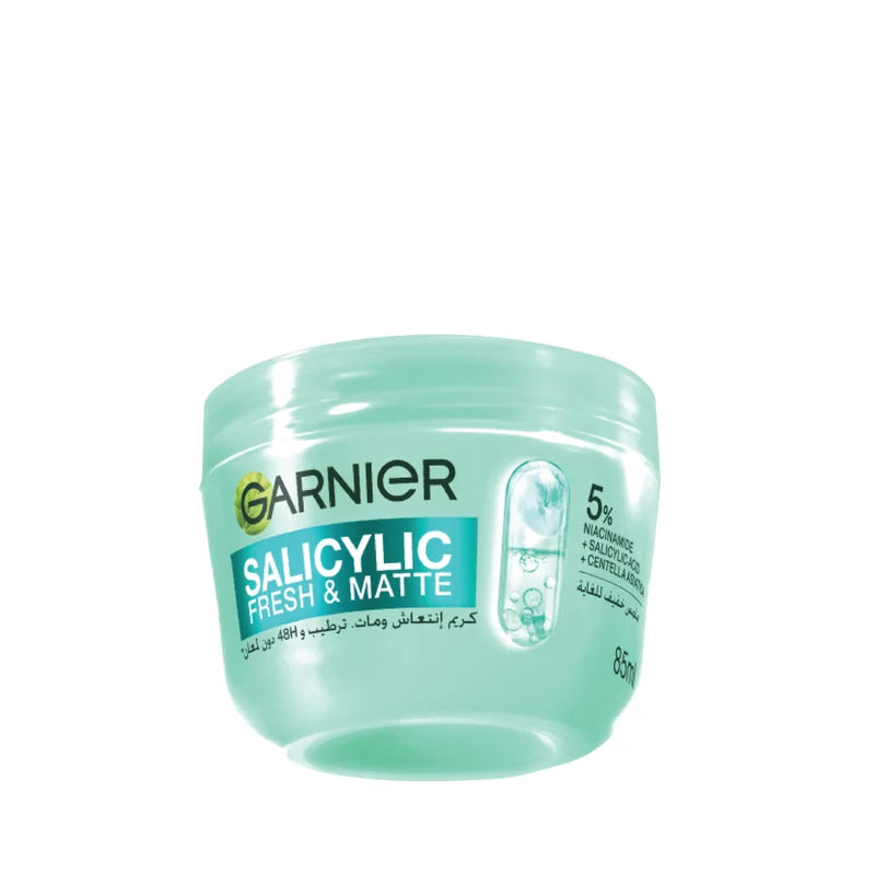 Garnier Salicylic Fresh & Matte Cream - Hydration, 48H Oil Free - 5% [Niacinamide + Salicylic Acid + Centella Asiatica] - Cruelty Free International & Vegan