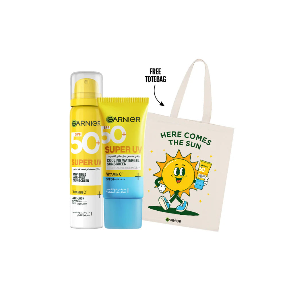 Garnier Super UV Cooling Gel And Invisible Air Mist Sunscreen Duo Bundle + Free Tote