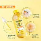 Garnier Micellar Brightening Cleanser Water with Vitamin C 400ml bottle, all-in-one makeup remover and cleanser enriched with vitamin C to brighten skin, suitable for all skin types