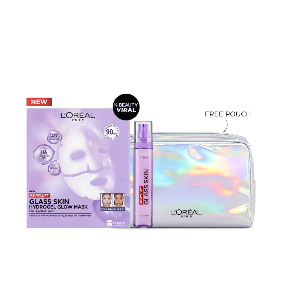 L’Oréal Glass Skin Mask + Glass Skin Liquid Cream + FREE Pouch