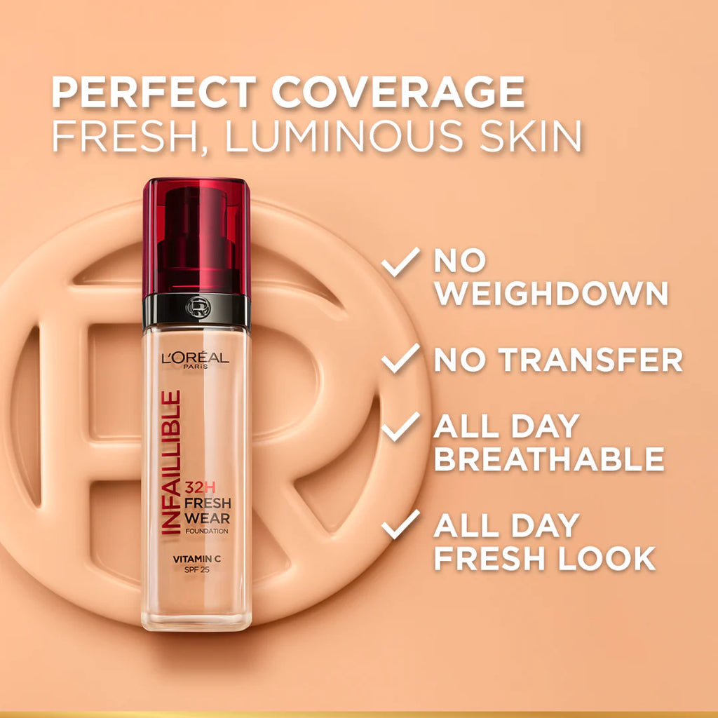 L’Oréal Paris Makeup Infaillible 32H Freshwear Liquid Foundation, Vitamin C, SPF25