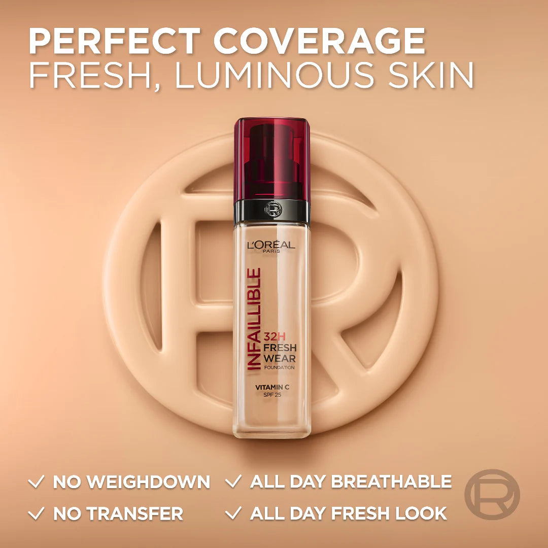L’Oréal Paris Makeup Infaillible 32H Freshwear Liquid Foundation, Vitamin C, SPF25