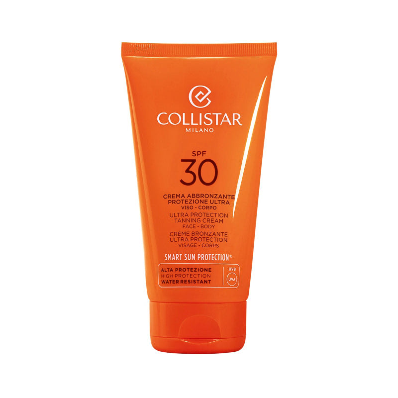 Collistar sunscreen cream tube with SPF 30 on a white background