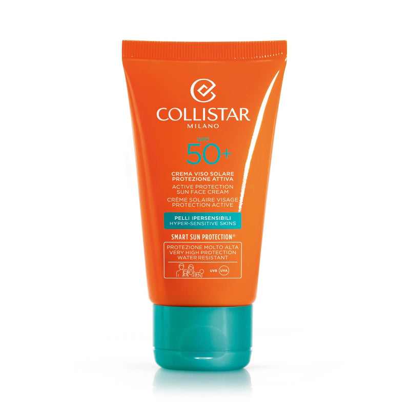 Collistar sunscreen cream tube on a white background