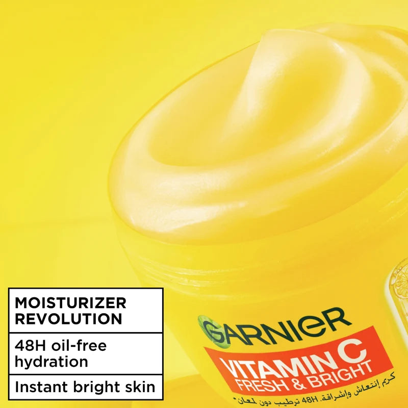 Garnier Vitamin C Fresh & Bright Cream. Hydration, 48H Oil Free Hydration - 4% [Vitamin C* + Niacinamide] - Cruelty Free International & Vegan