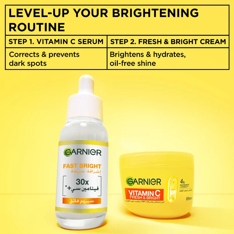 Garnier Vitamin C Fresh & Bright Cream. Hydration, 48H Oil Free Hydration - 4% [Vitamin C* + Niacinamide] - Cruelty Free International & Vegan