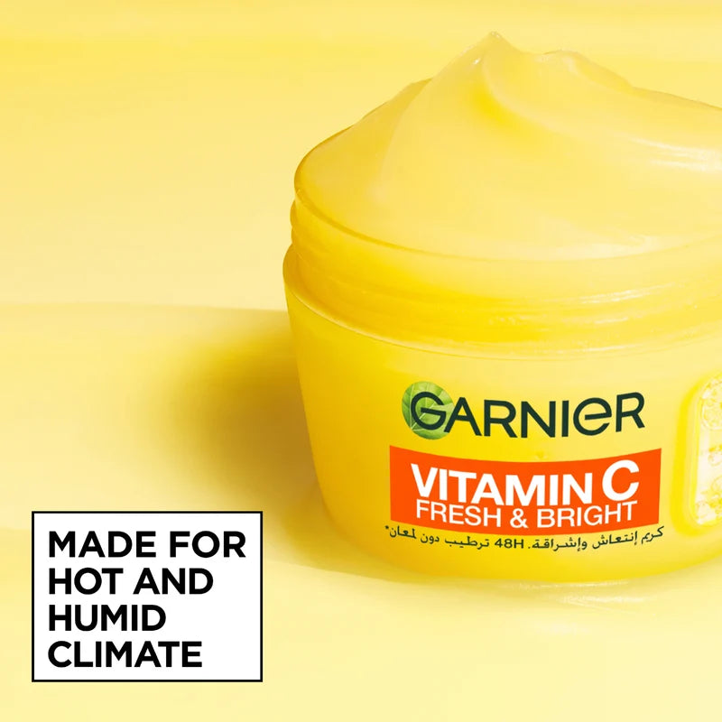 Garnier Vitamin C Fresh & Bright Cream. Hydration, 48H Oil Free Hydration - 4% [Vitamin C* + Niacinamide] - Cruelty Free International & Vegan