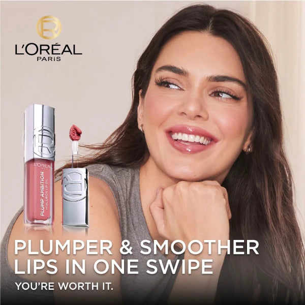 L'Oréal Paris Plump Ambition Hyaluron Lip Oil, 24HR Hydration and Volumizing Shine
