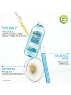 Garnier Fast Clear Micellar Water 400 ml bottle with salicylic acid, purifying cleanser that removes makeup and targets oily, acne-prone skin