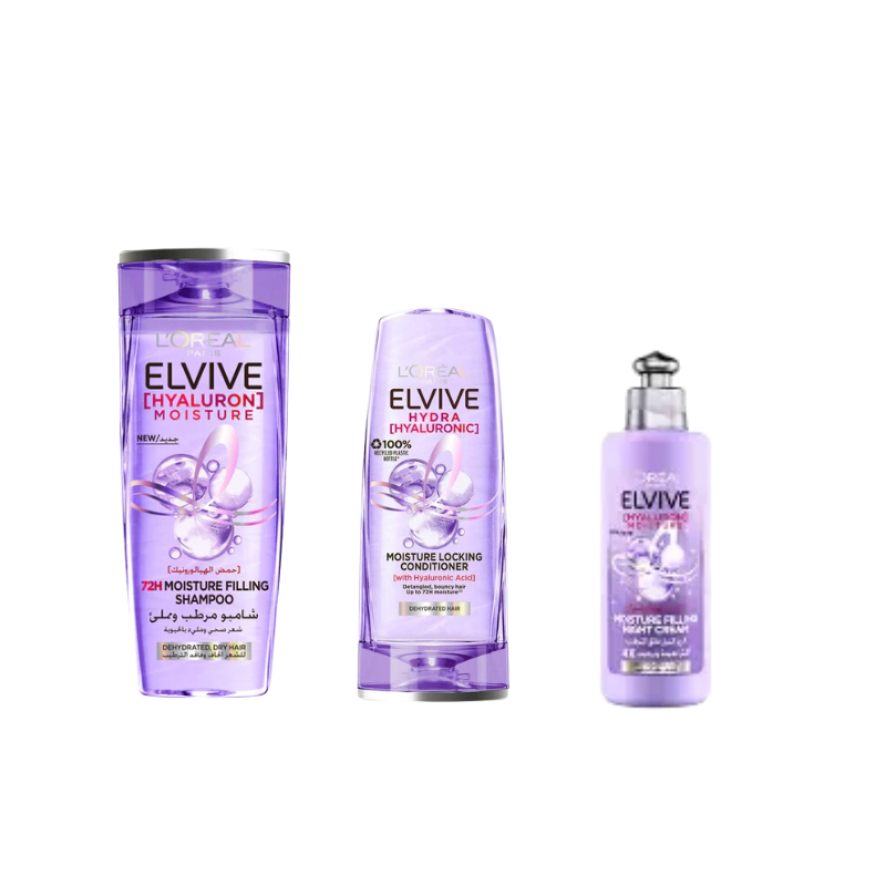L'Oréal Paris Elvive Hyaluron Moisture Shampoo + Conditioner + Night Cream Hair Care Set at 20% OFF