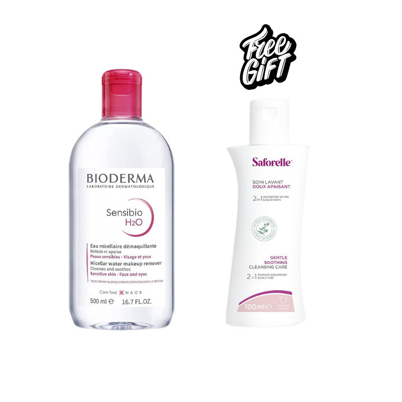 Bioderma Sensibio H2O Micellar Water 500ml + FREE Saforelle Gentle Cleansing Care 100ml
