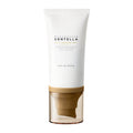 Skincare tube with white cap and clear body on a white background