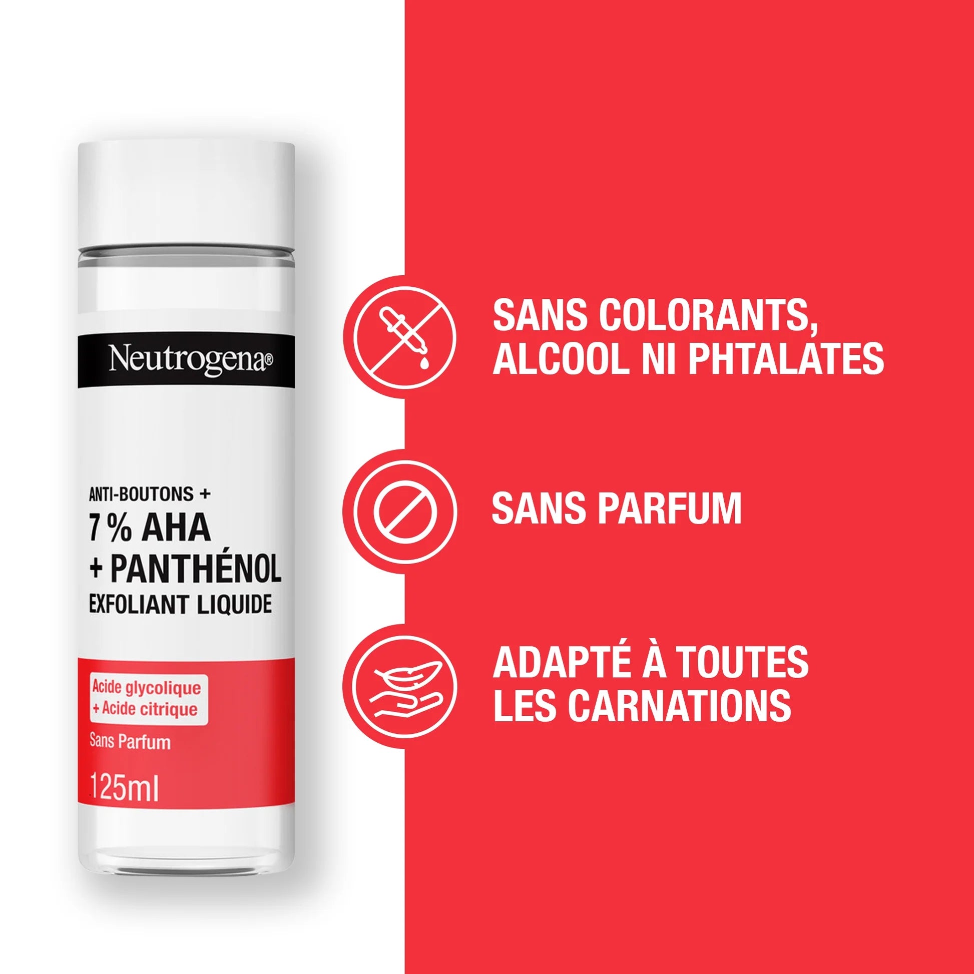 Neutrogena Spot Control+ Liquid Exfoliant, with 7% AHA + Panthenol, 5% Glycolic Acid and 2% Citric Acid, diminish marks and refine skin texture, 125ml