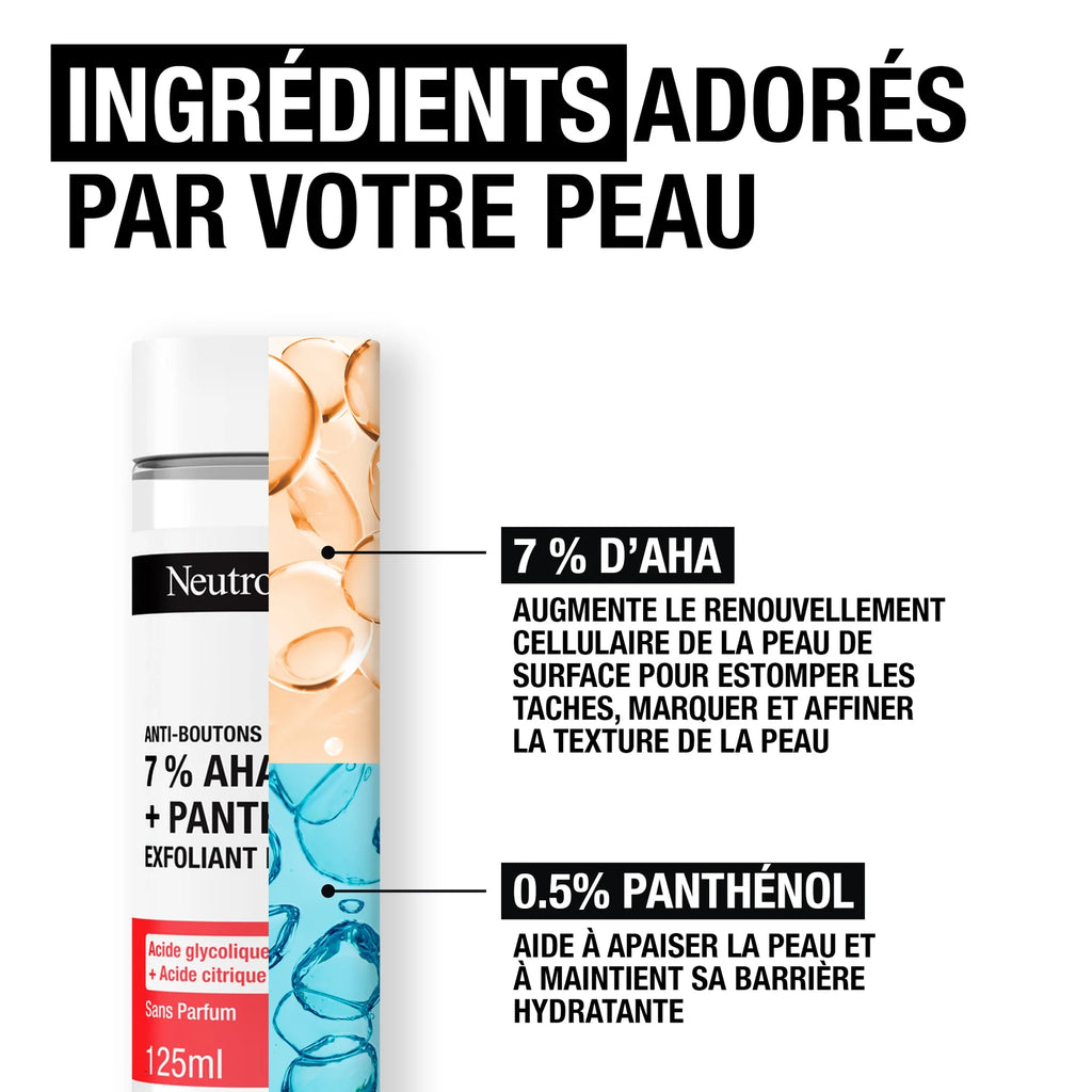 Neutrogena Spot Control+ Liquid Exfoliant, with 7% AHA + Panthenol, 5% Glycolic Acid and 2% Citric Acid, diminish marks and refine skin texture, 125ml