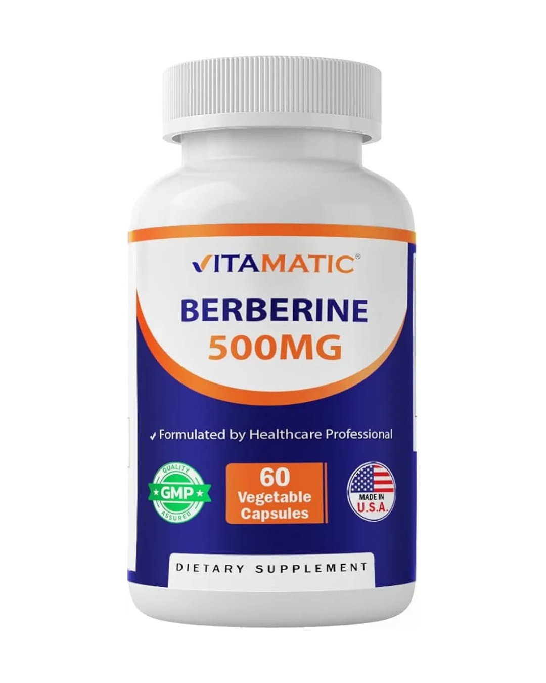Vitamatic Berberine 500MG dietary supplement bottle on a white background