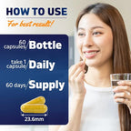 Woman taking a pill with text on how to use capsules for best results