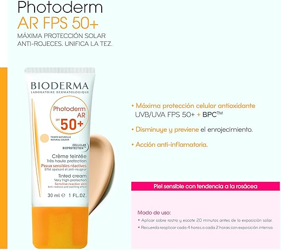 Bioderma Photoderm AR SPF 50+ 30 ml – high‑protection sunscreen for redness‑prone and rosacea‑sensitive skin, non‑comedogenic, fragrance‑free.