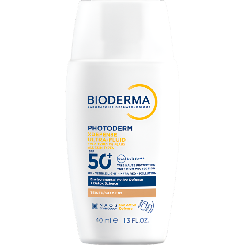 Bioderma Photoderm XDefense Ultra Fluid SPF50+ provides broad-spectrum sun protection against UV rays, blue light, and pollution. Ideal for sensitive, oily, and acne-prone skin with a matte and invisible finish