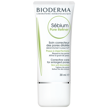 Bioderma Sebium Pore Refiner, a skin care product in a white tube with green text, designed for oily and combination skin.