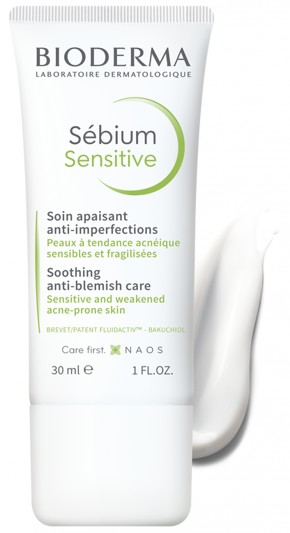 Bioderma Sebium Sensitive 30ml – Soothing moisturizer designed for oily, sensitive skin to reduce irritation, calm redness, and balance skin hydration