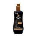 Bottle of Australian Gold Bronzing Intensifier Dry Oil Spray with a pump dispenser, labeled for tanning.