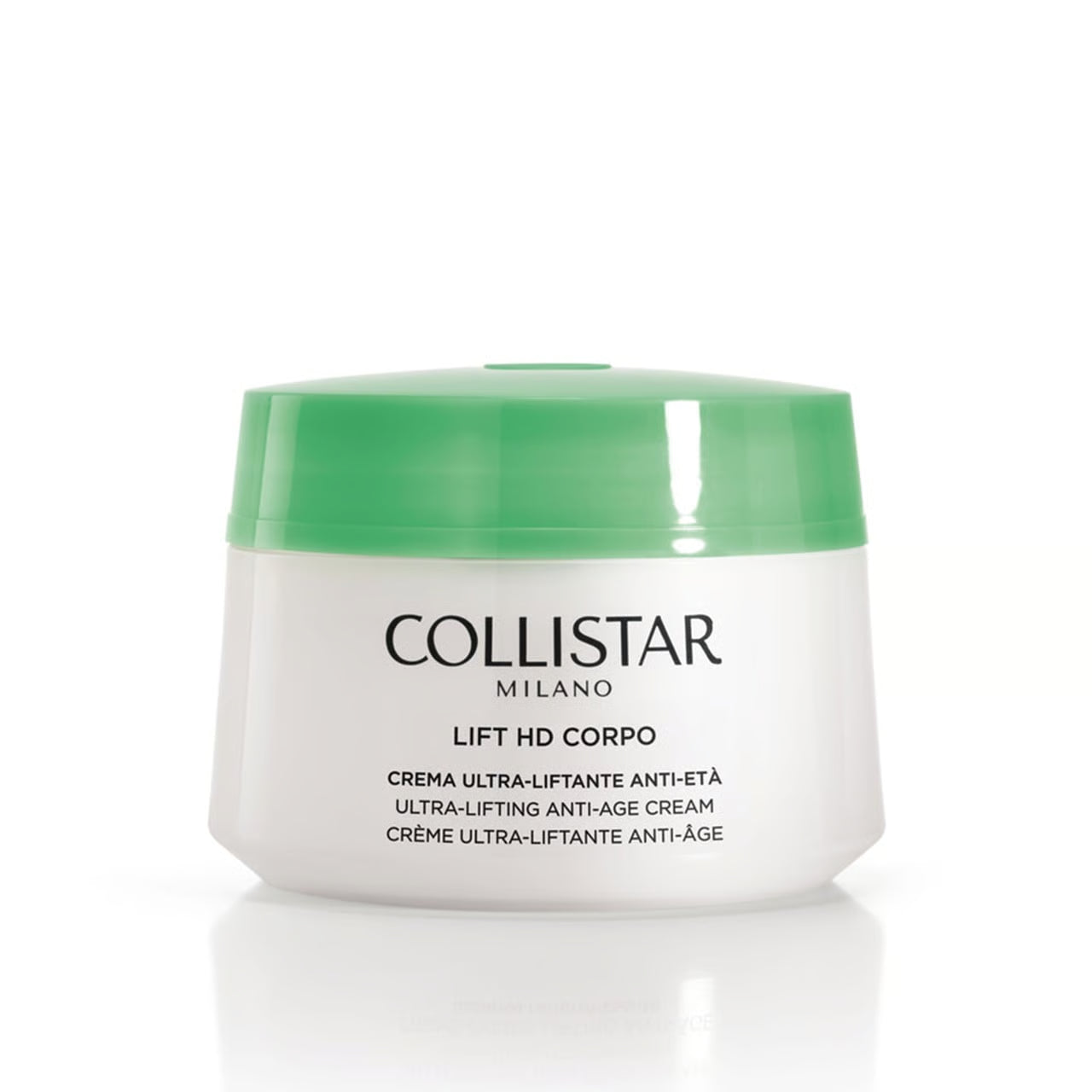 Collistar Lift HD Corpo cream jar with green lid on a white background