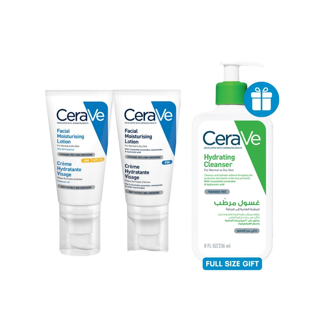 Cerave BUY AM Lotion SPF30 + PM Lotion, GET Hydrating Cleanser 236ML