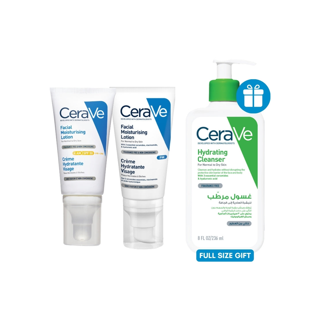 Cerave BUY AM Lotion SPF50 + PM Lotion, GET Hydrating Cleanser 236ML