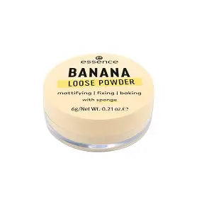 Banana Louise powder container with text on a white background