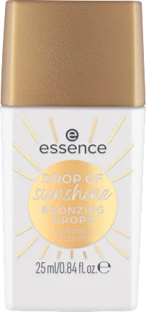 Essence bronzing drops packaging with gold cap and white container