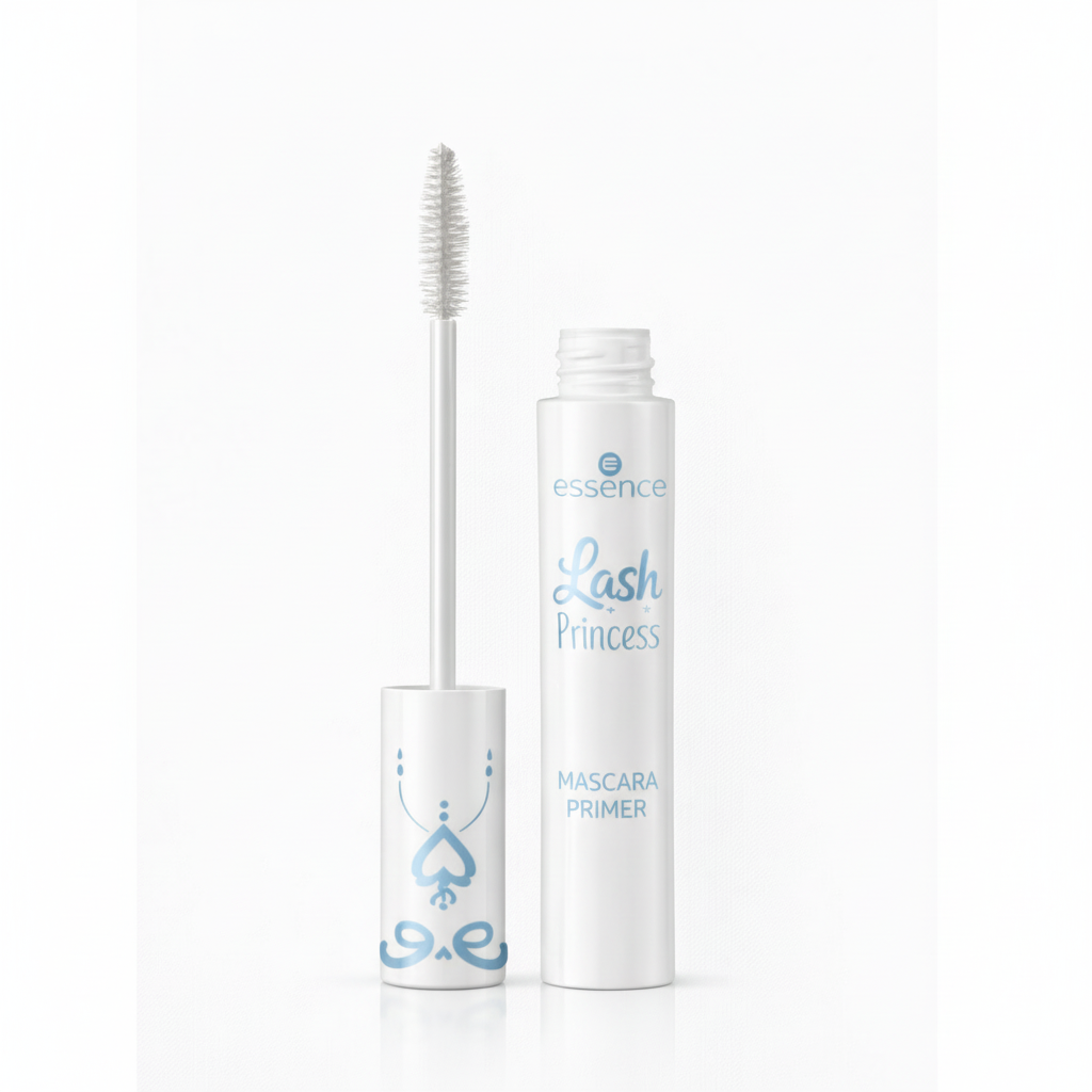 Mascara primer bottle with applicator on a white background