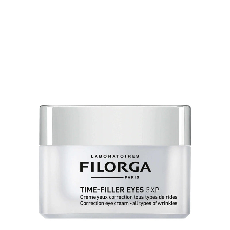 A jar of Filorga Time-Filler Mat cream with a white and silver design, indicating it is a skin care product.
