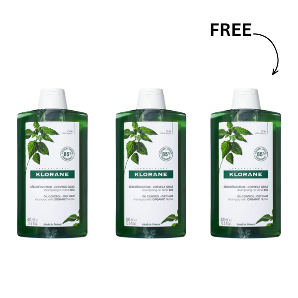 2 Klorane Shampoing Séboréducteur à l’Ortie BIO – 400 ml + 1 FREE