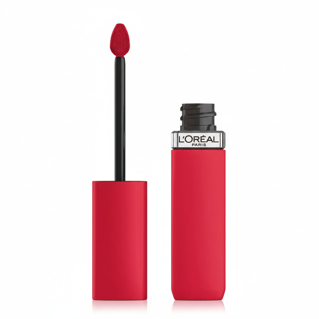L'Oreal Paris lip product with red cap and body on a white background