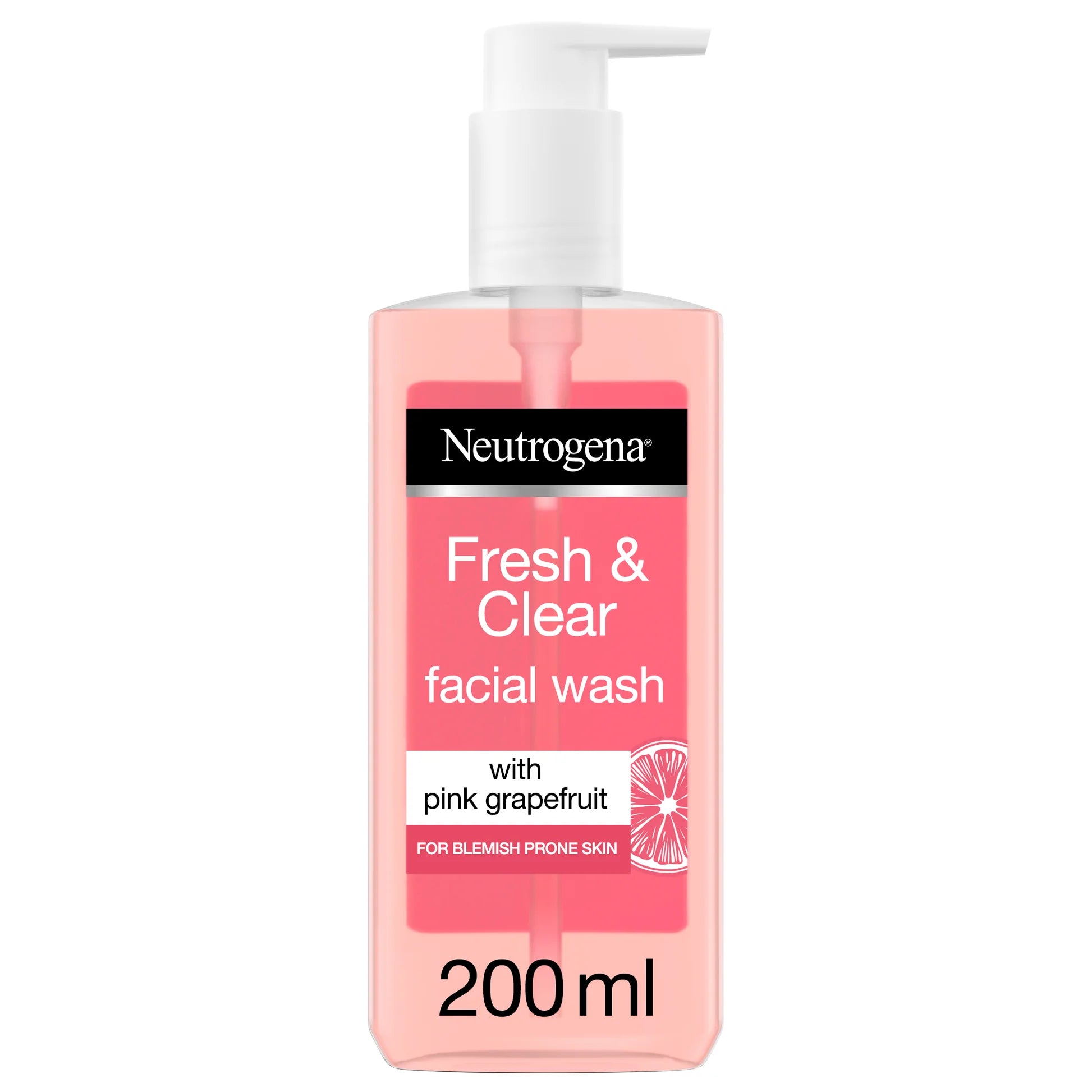Neutrogena, Fresh & Clear Facial Wash, Pink Grapefruit & Vitamin C, suitable for blemish prone skin for a brighter complexion, 200ml