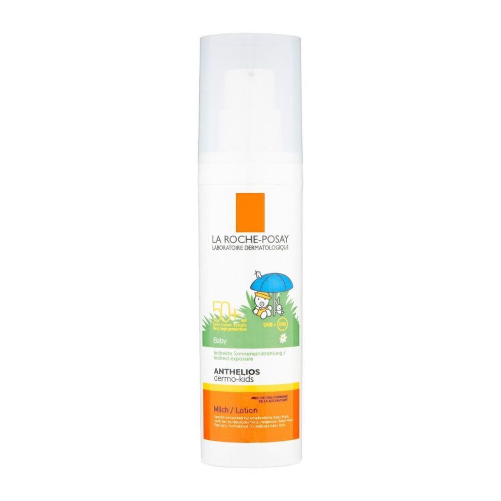 La Roche-Posay Anthelios Dermo Baby Lotion SPF50+ in a 50ml tube, designed for sensitive baby skin protection from the sun.