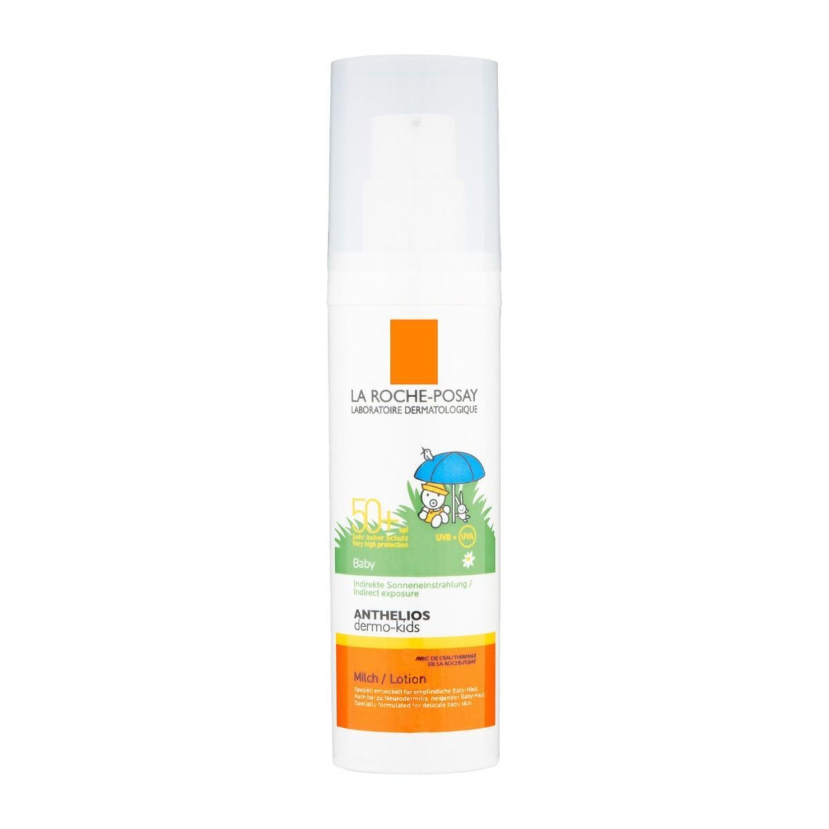 La Roche-Posay Anthelios Dermo Baby Lotion SPF50+ in a 50ml tube, designed for sensitive baby skin protection from the sun.