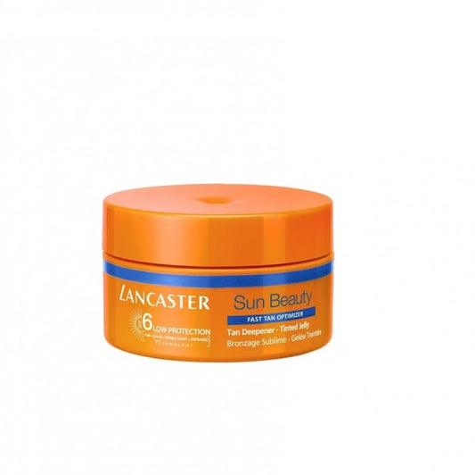 Lancaster Sun Beauty Fast Tan Deepener SPF6 in a 200ml jar, designed to enhance and deepen your tan while providing low sun protection.