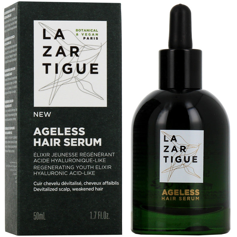 LaZar Tigue Ageless Hair Serum bottle and packaging on a white background