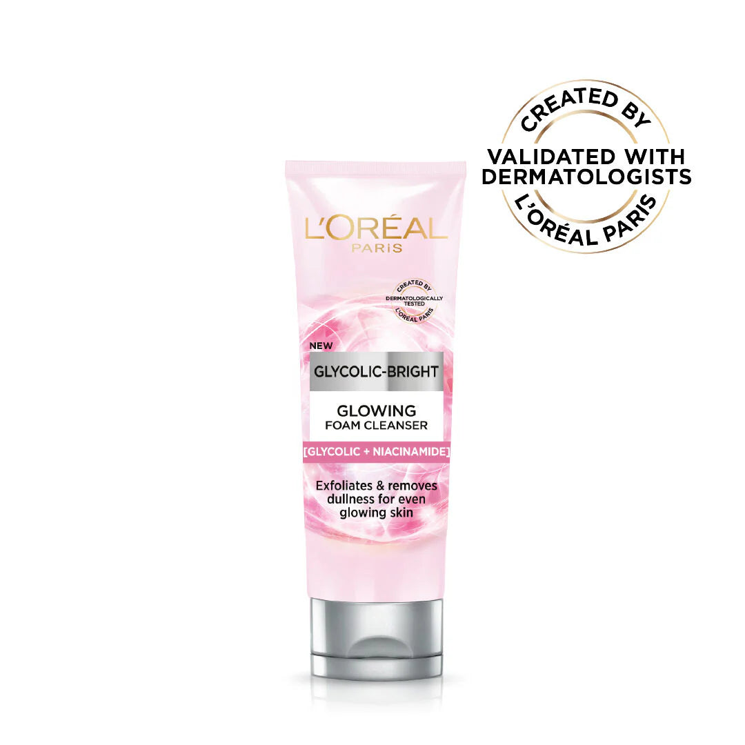 L’Oréal Paris Glycolic-Bright Foam Cleanser, to Exfoliate and Remove Dullness for Even Glowing Skin, 100ml