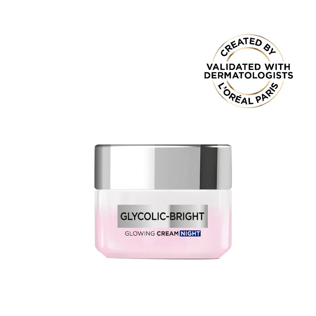 L’Oréal Paris Glycolic-Bright Glowing Night Cream, for Dark Spots Reduction, and Skin Tone Evenness, 50ml
