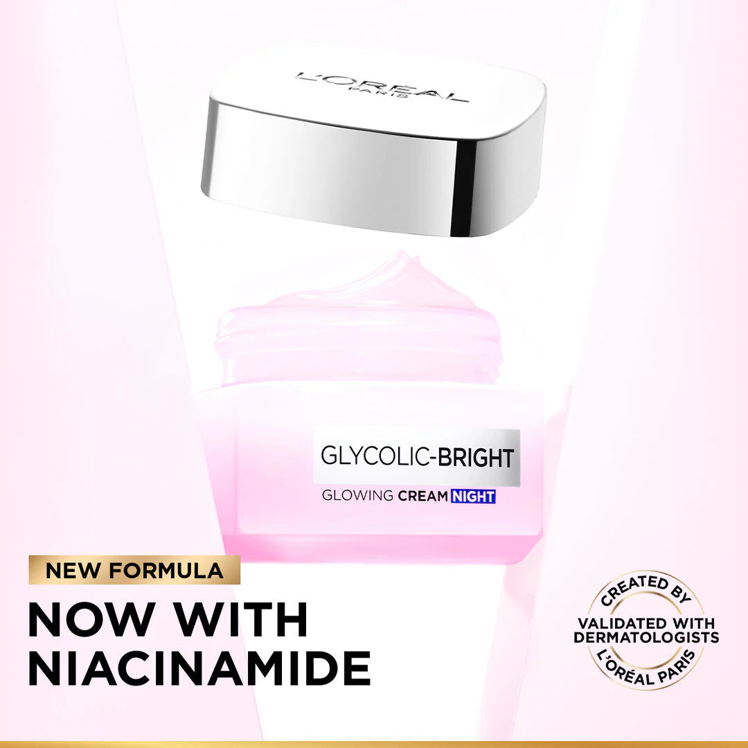 L’Oréal Paris Glycolic-Bright Glowing Night Cream, for Dark Spots Reduction, and Skin Tone Evenness, 50ml