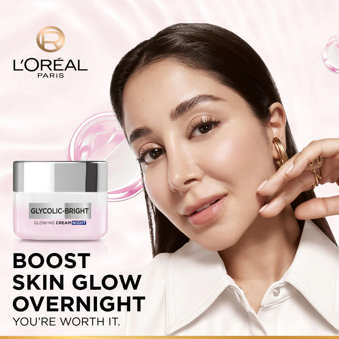 L’Oréal Paris Glycolic-Bright Glowing Night Cream, for Dark Spots Reduction, and Skin Tone Evenness, 50ml