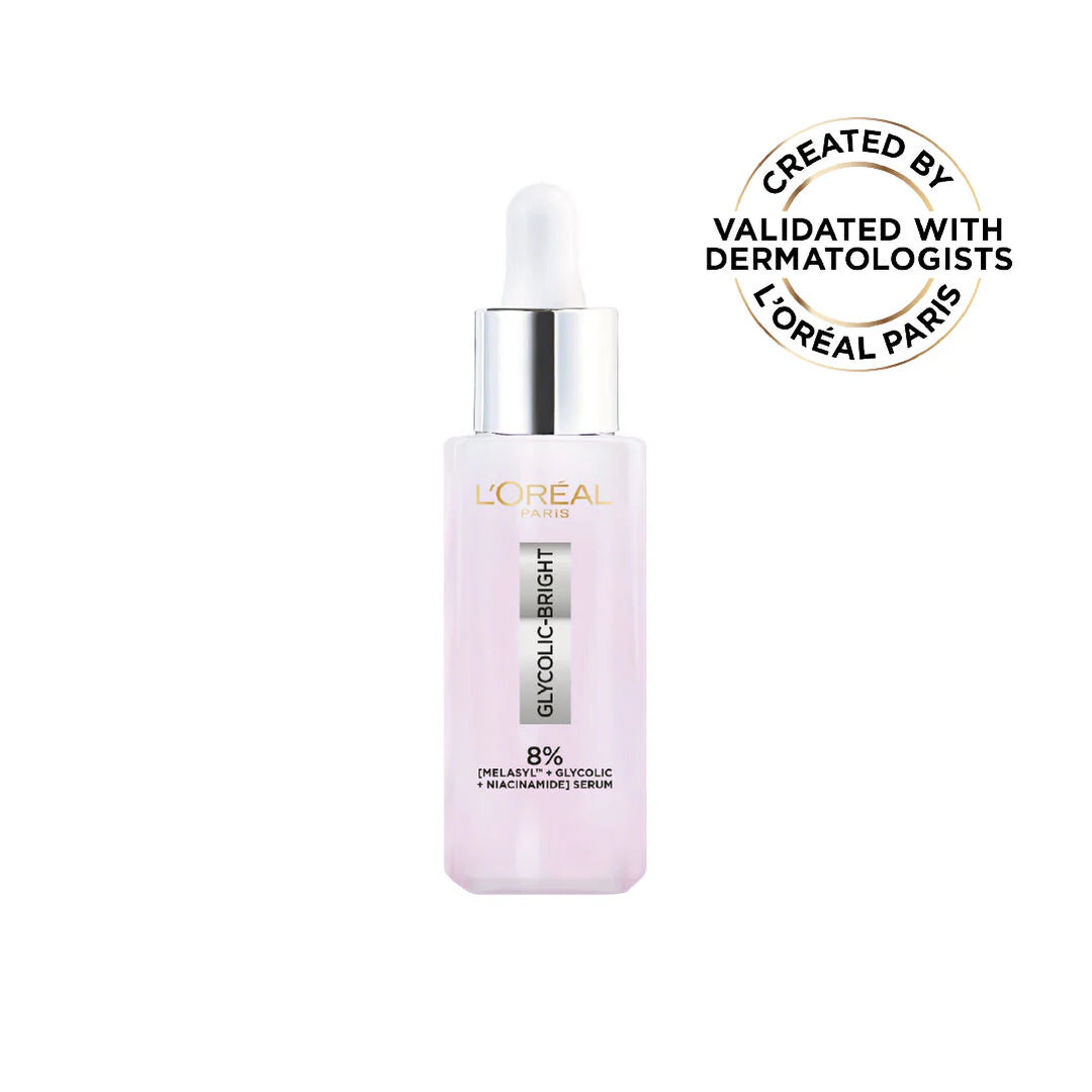 L'Oreal Paris Glycolic Bright Face Serum, With 8% [Melasyl ™ + Glycolic Acid + Niacinamide], for Dark Spots and Brightening 30ml