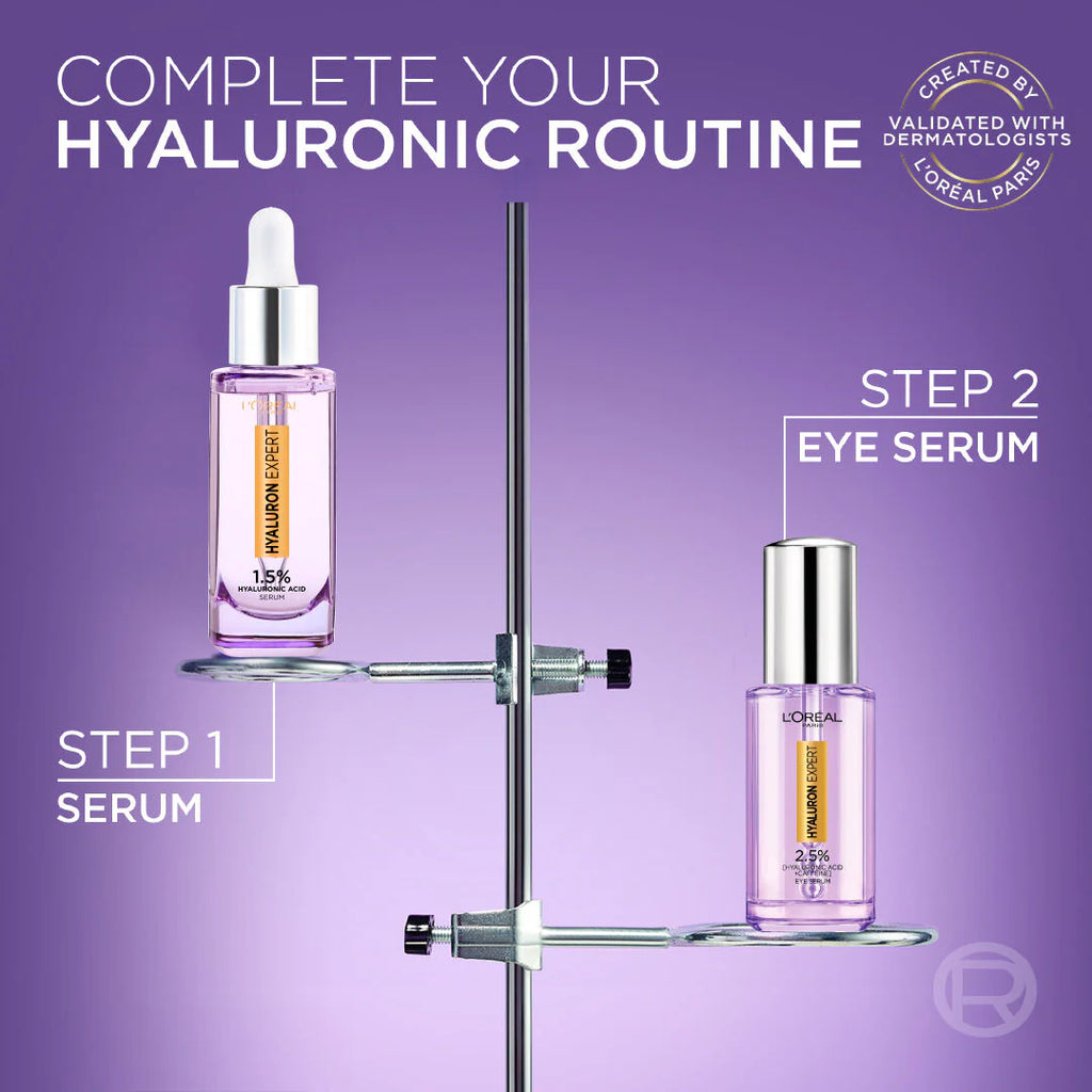 L'Oreal Paris Hyaluron Expert Eye Serum, Targeted Eye Contour Treatment, with Hyaluronic Acid and Caffeine, 20ml