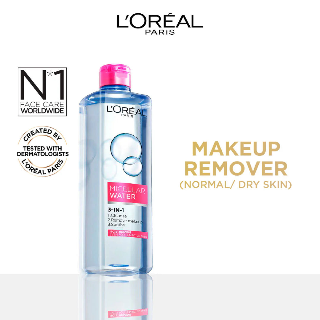 L’Oréal Paris 3-in-1 Refreshing and Moisturizing Micellar Water, Cleanse, Remove Makeup and Soothe, for Sensitive and Normal to Dry Skin, 400ml