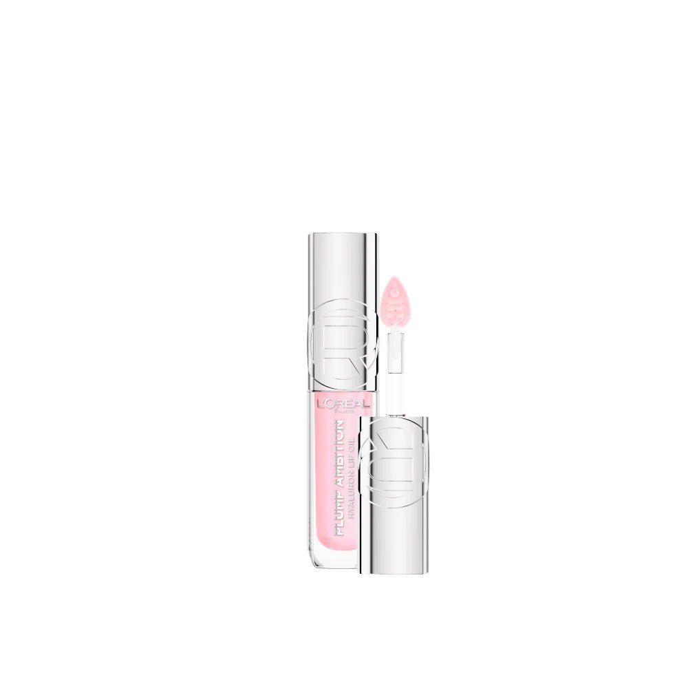 L’Oréal Paris Plump Ambition Hyaluron Lip Oil with 24-hour hydration and high-shine volumizing finish in sleek tube packaging