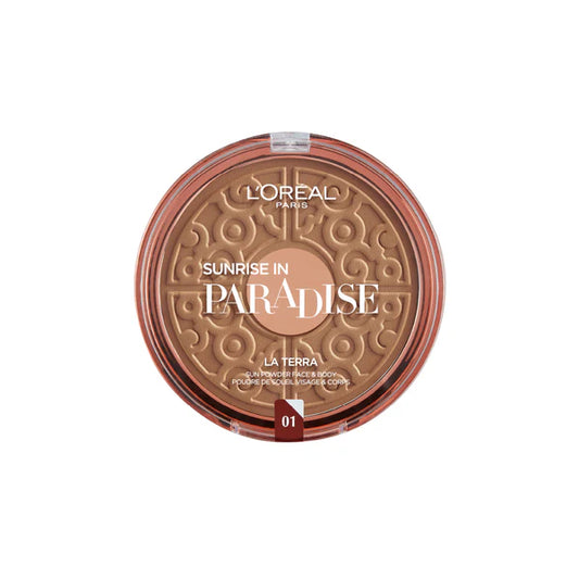 L'Oréal Paris Sunrise In Paradise La Terra 1 bronzing powder for a sun-kissed, radiant glow in elegant tropical-inspired packaging