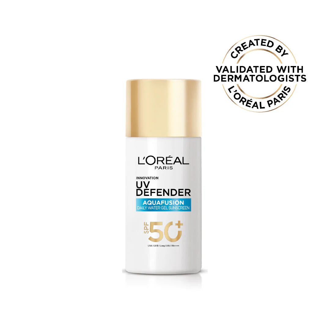 L'Oréal Paris UV Defender, Aquafusion Daily Water Gel Sunscreen, SPF50+ PA++++, Defends from all UV aging signs, 50ml