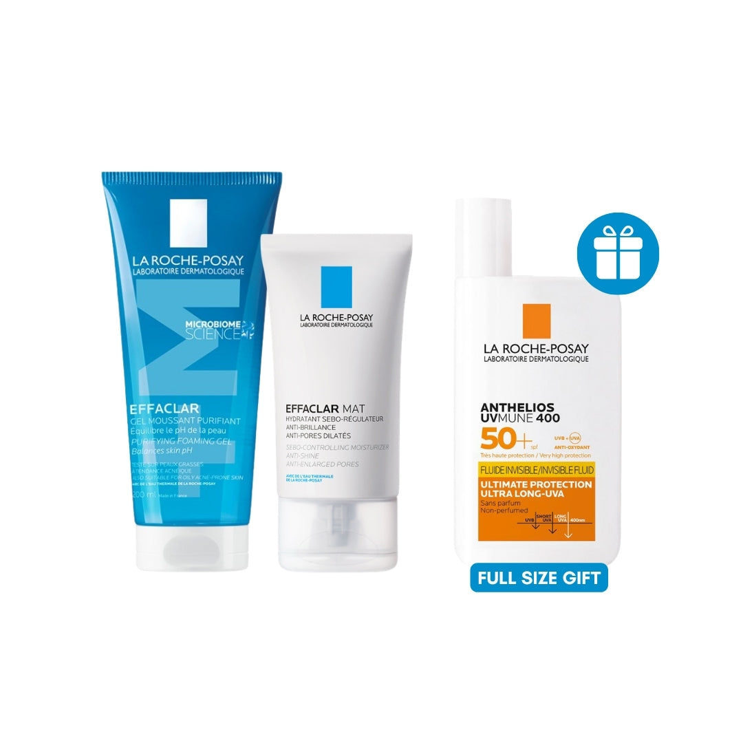 LA ROCHE-POSAY Effaclar Gel 200ml + LA ROCHE-POSAY Effaclar MAT AND GET ANTH UVMUNE FLU SP50+ FOR FREE